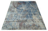 Luxury 8x10 Hand knotted Blue, Ivory and Brown Abstract wool and Silk Blended Area Rug