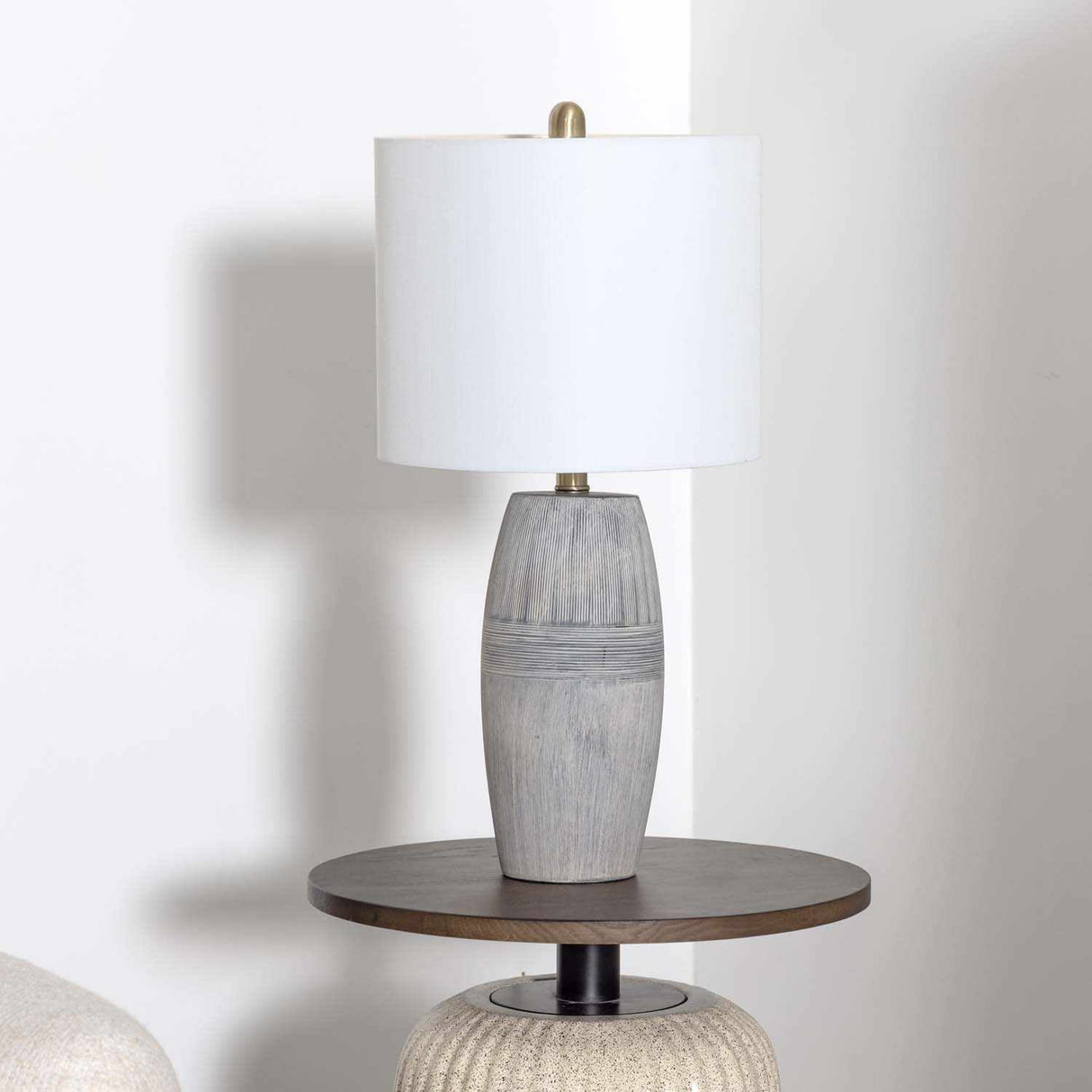 Mabayo Ribbed White Ceramic Table Lamp-Lighting-Parc Decor