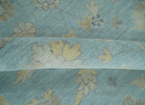 Made to Order Aqua, Beige and Ivory Hand Knotted Floral Oushak Wool Rug