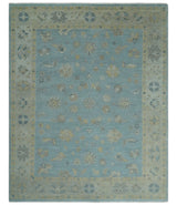 Made to Order Aqua, Beige and Ivory Hand Knotted Floral Oushak Wool Rug