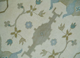 Made to Order Hand Knotted Oriental Oushak Ivory, Aqua and Beige Wool Area Rug