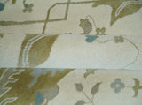 Made to Order Hand Knotted Oriental Oushak Ivory, Aqua and Beige Wool Area Rug