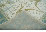 Made to Order Hand Knotted Oriental Oushak Ivory, Aqua and Beige Wool Area Rug