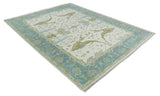 Made to Order Hand Knotted Oriental Oushak Ivory, Aqua and Beige Wool Area Rug