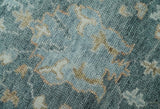Made to Order Teal, Olive and Silver Antique Style Hand knotted Oushak wool Area Rug