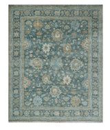 Made to Order Teal, Olive and Silver Antique Style Hand knotted Oushak wool Area Rug