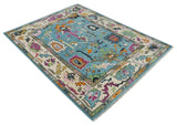 Made to Order Traditional Blue and Ivory Vibrant colorful Hand knotted Oushak wool area rug
