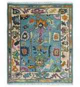 Made to Order Traditional Blue and Ivory Vibrant colorful Hand knotted Oushak wool area rug