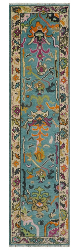 Made to Order Traditional Blue and Ivory Vibrant colorful Hand knotted Oushak wool area rug