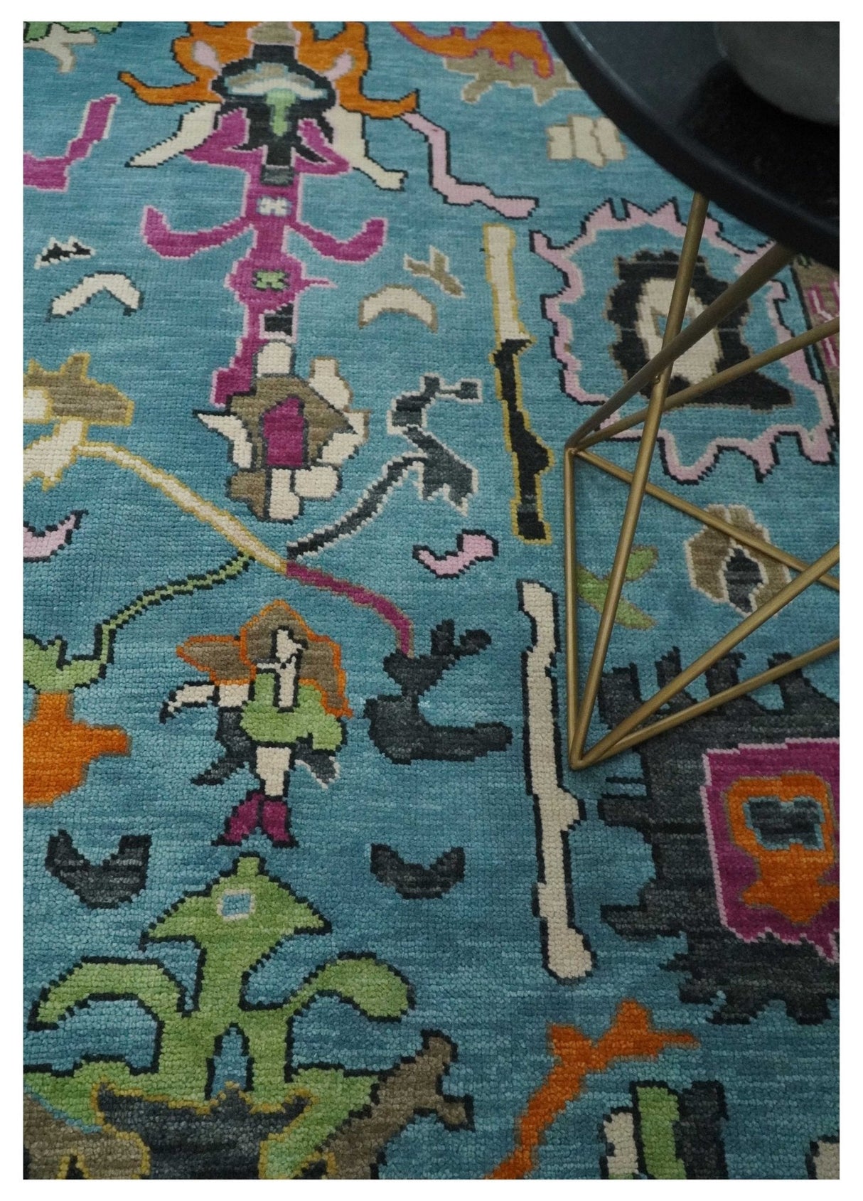 Made to Order Traditional Blue and Ivory Vibrant colorful Hand knotted Oushak wool area rug