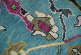Made to Order Traditional Blue and Ivory Vibrant colorful Hand knotted Oushak wool area rug