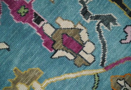 Made to Order Traditional Blue and Ivory Vibrant colorful Hand knotted Oushak wool area rug