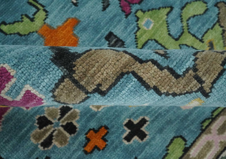 Made to Order Traditional Blue and Ivory Vibrant colorful Hand knotted Oushak wool area rug
