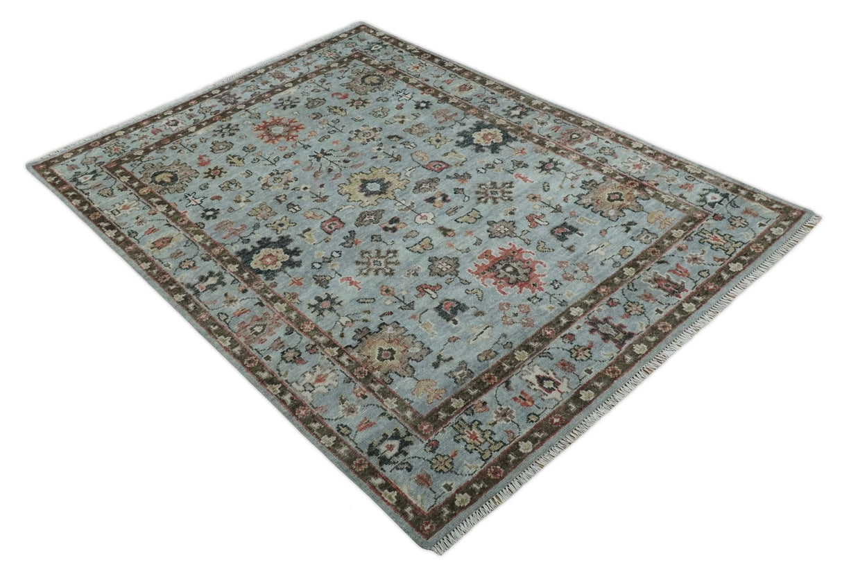 Made to Order Wool Traditional Silver and Olive Hand knotted Oushak Area Rug