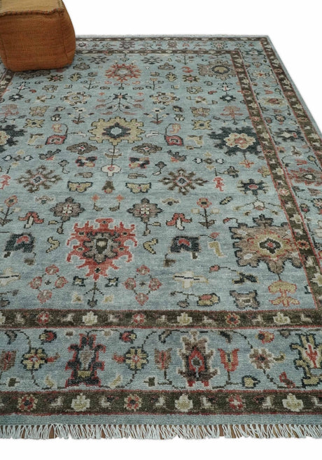 Made to Order Wool Traditional Silver and Olive Hand knotted Oushak Area Rug