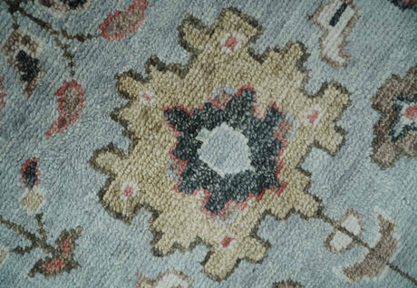 Made to Order Wool Traditional Silver and Olive Hand knotted Oushak Area Rug