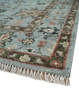 Made to Order Wool Traditional Silver and Olive Hand knotted Oushak Area Rug