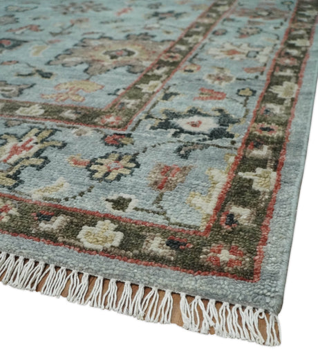 Made to Order Wool Traditional Silver and Olive Hand knotted Oushak Area Rug