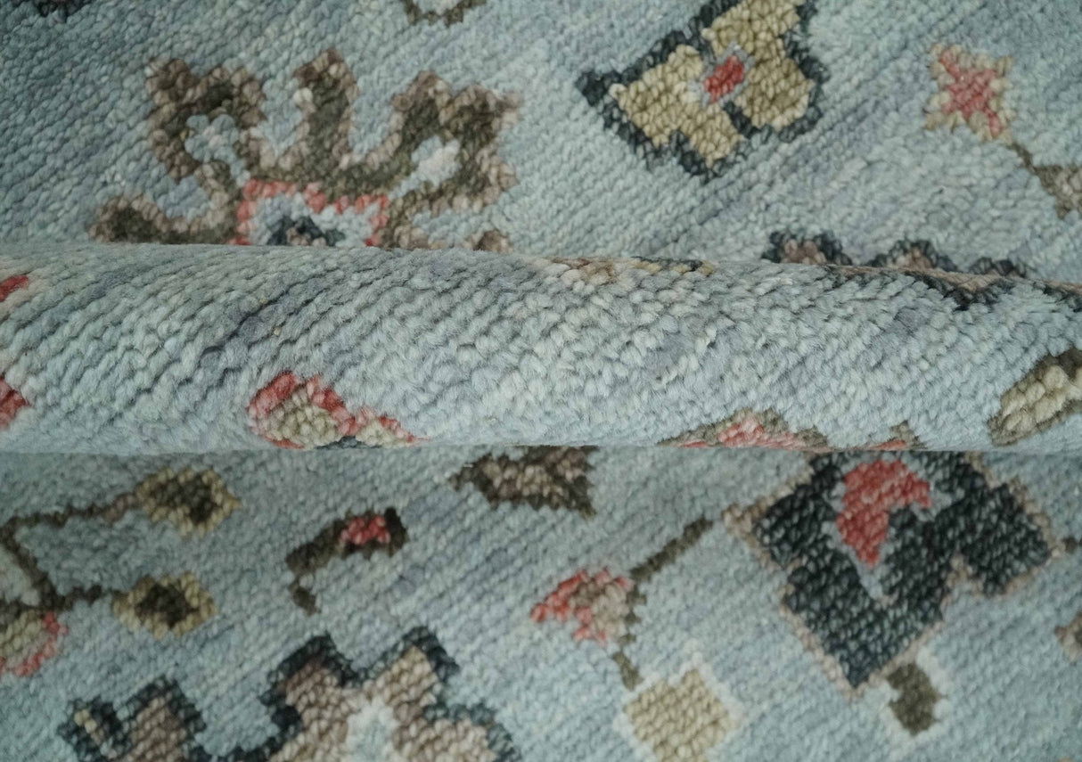 Made to Order Wool Traditional Silver and Olive Hand knotted Oushak Area Rug