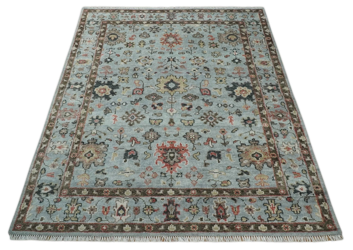 Made to Order Wool Traditional Silver and Olive Hand knotted Oushak Area Rug