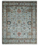 Made to Order Wool Traditional Silver and Olive Hand knotted Oushak Area Rug