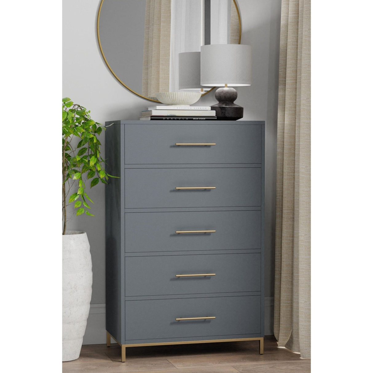 Madelyn Five Drawer Chest, Slate Gray-Dresser & Chest-Parc Decor