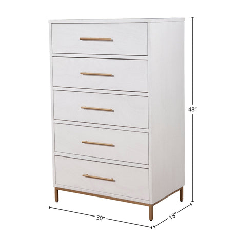 Madelyn Five Drawer Chest, White-Dresser & Chest-Parc Decor
