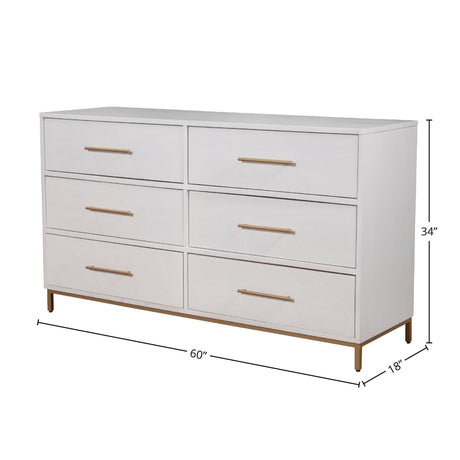 Madelyn Six Drawer Dresser, White-Dresser & Chest-Parc Decor