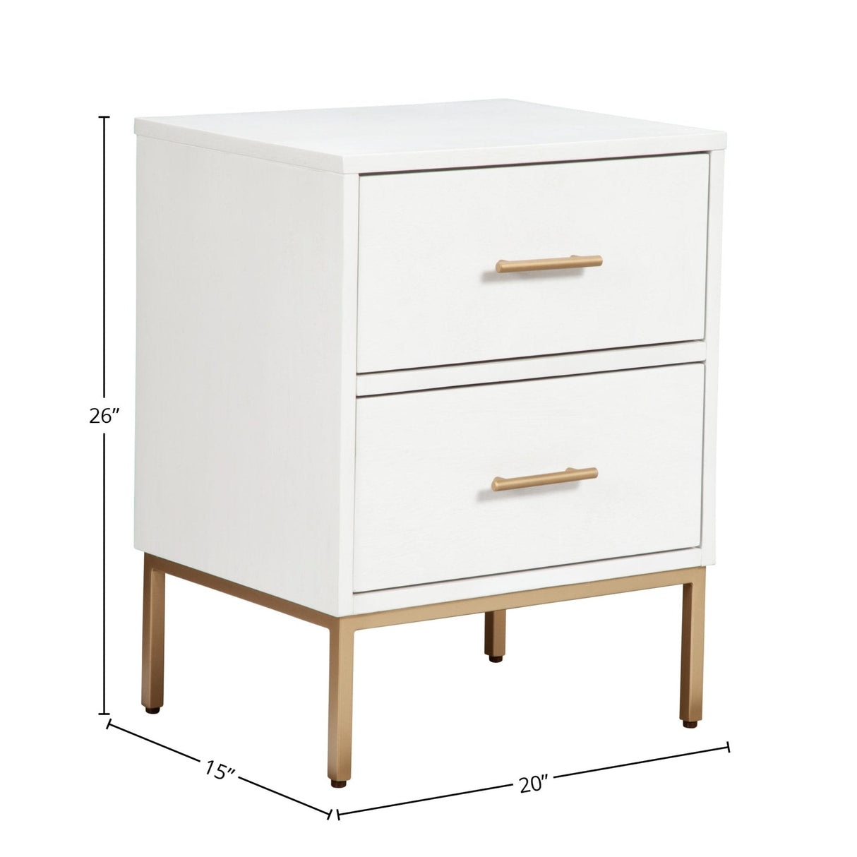 Madelyn Two Drawer Nightstand, White-Nightstands-Parc Decor