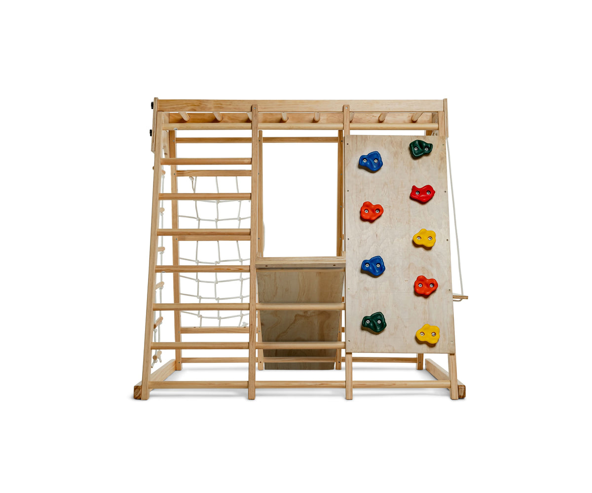 Magnolia | Indoor Wooden Jungle Gym with Monkey Bars, Rock Wall & Swing