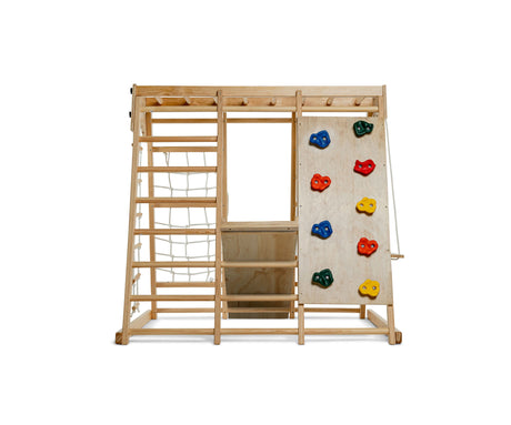 Magnolia | Indoor Wooden Jungle Gym with Monkey Bars, Rock Wall & Swing