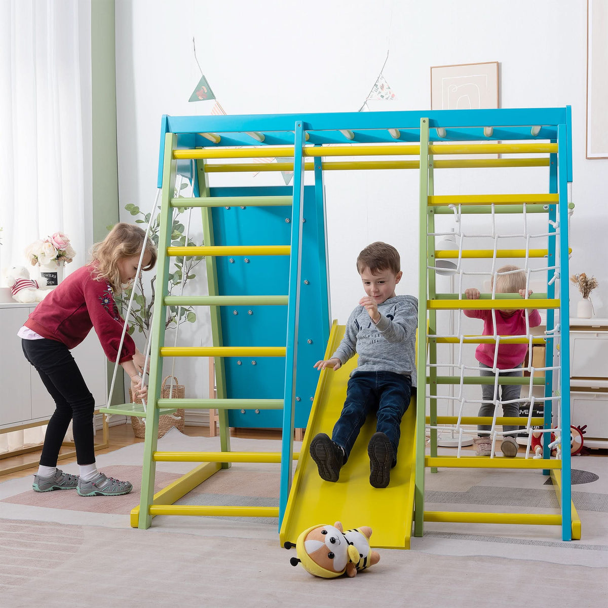 Magnolia | Indoor Wooden Jungle Gym with Monkey Bars, Rock Wall & Swing