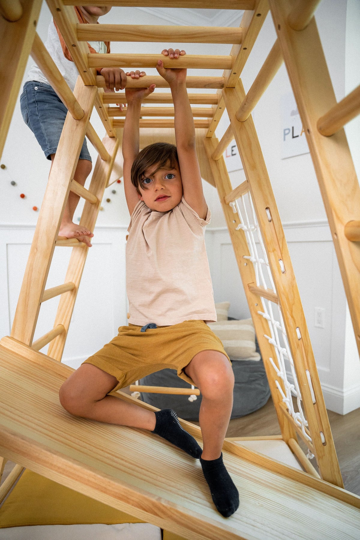 Magnolia | Indoor Wooden Jungle Gym with Monkey Bars, Rock Wall & Swing