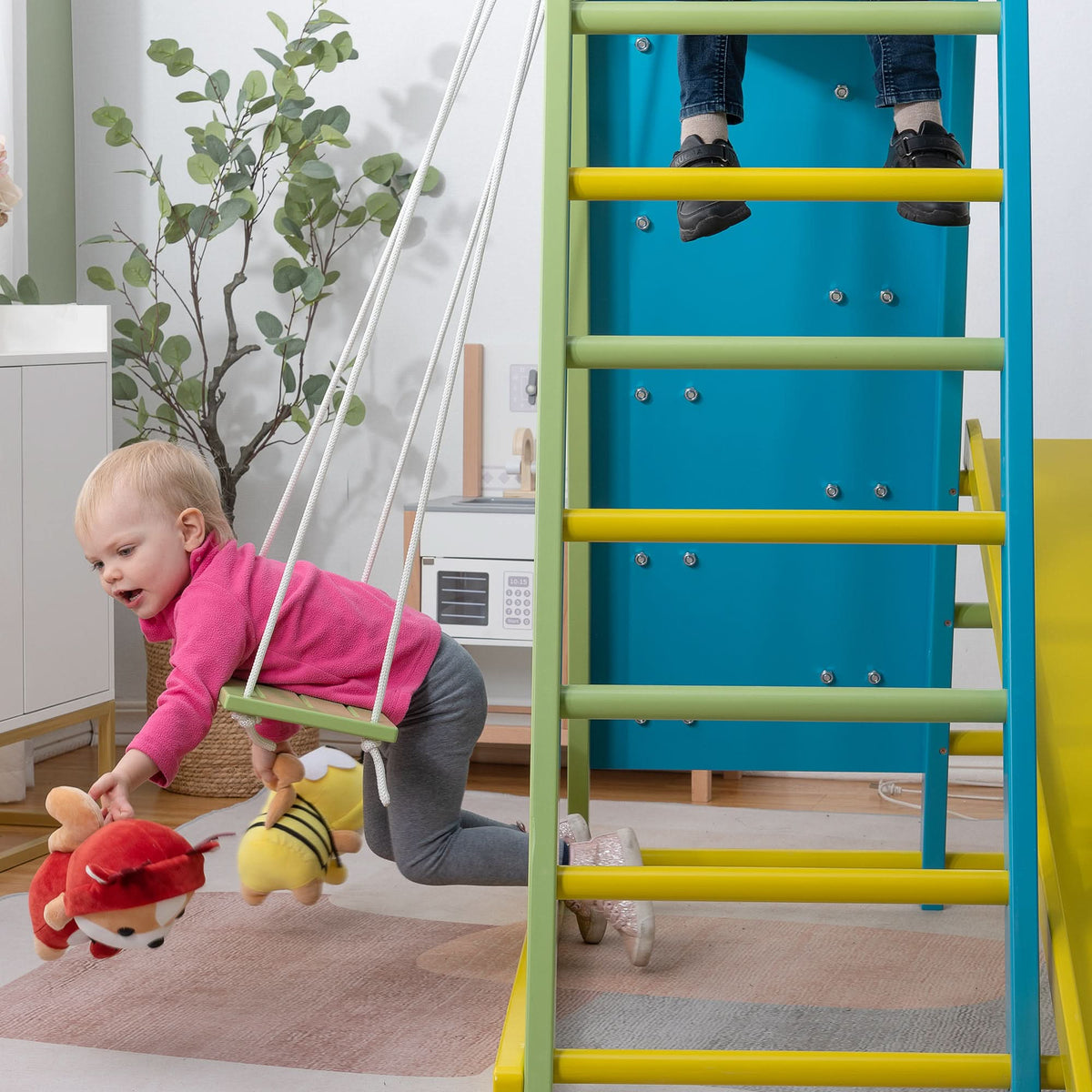 Magnolia | Indoor Wooden Jungle Gym with Monkey Bars, Rock Wall & Swing