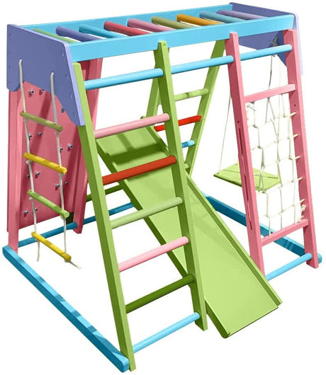 Magnolia | Indoor Wooden Jungle Gym with Monkey Bars, Rock Wall & Swing