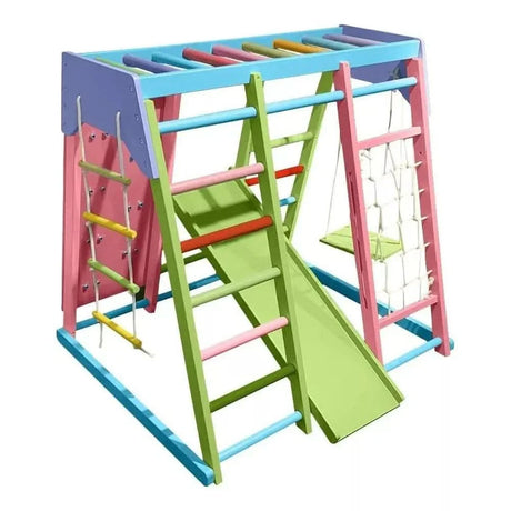 Magnolia | Indoor Wooden Jungle Gym with Monkey Bars, Rock Wall & Swing