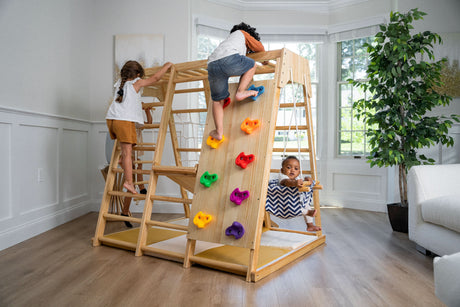 Magnolia | Indoor Wooden Jungle Gym with Monkey Bars, Rock Wall & Swing