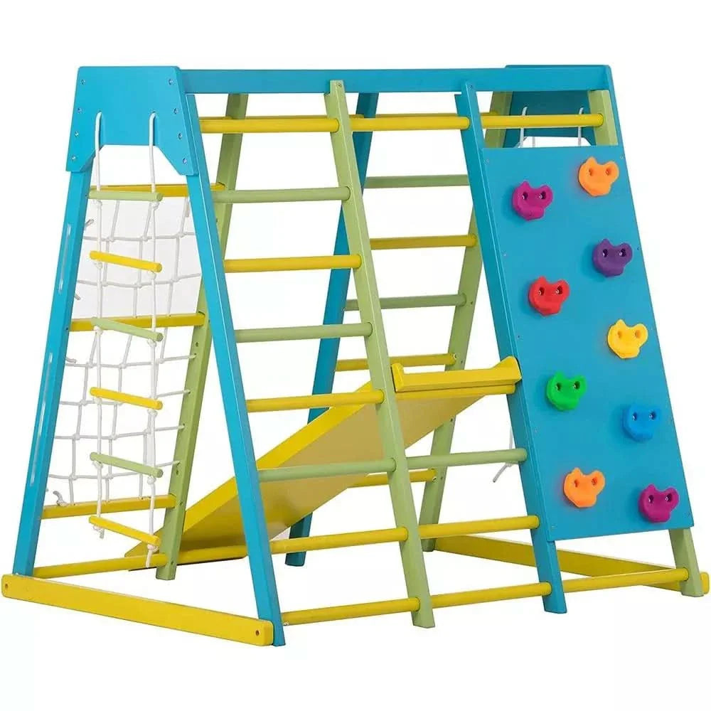 Magnolia | Indoor Wooden Jungle Gym with Monkey Bars, Rock Wall & Swing