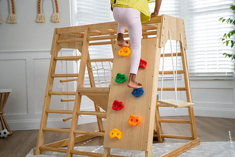 Magnolia | Indoor Wooden Jungle Gym with Monkey Bars, Rock Wall & Swing