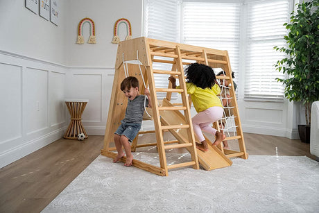 Magnolia | Indoor Wooden Jungle Gym with Monkey Bars, Rock Wall & Swing