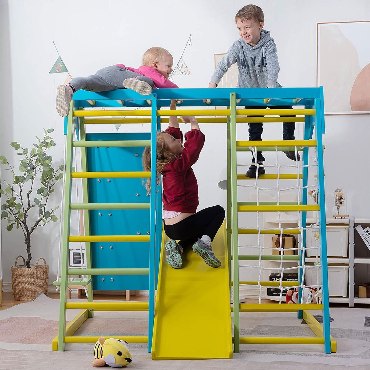 Magnolia | Indoor Wooden Jungle Gym with Monkey Bars, Rock Wall & Swing