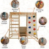 Magnolia | Indoor Wooden Jungle Gym with Monkey Bars, Rock Wall & Swing