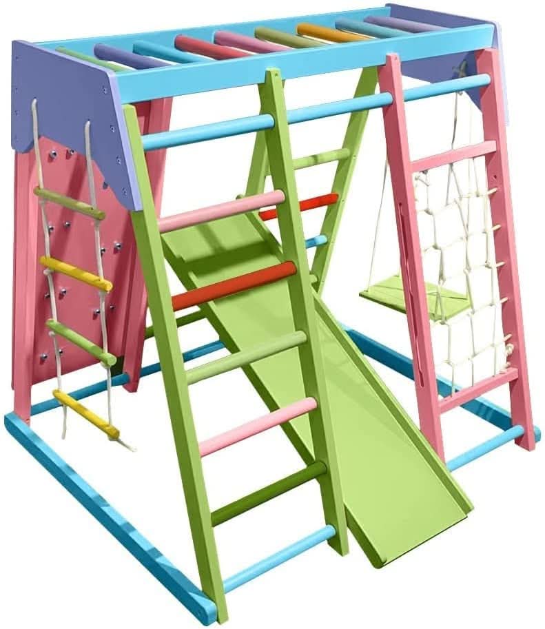 Magnolia | Indoor Wooden Jungle Gym with Monkey Bars, Rock Wall & Swing