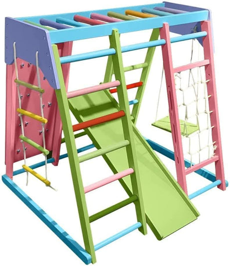 Magnolia | Indoor Wooden Jungle Gym with Monkey Bars, Rock Wall & Swing