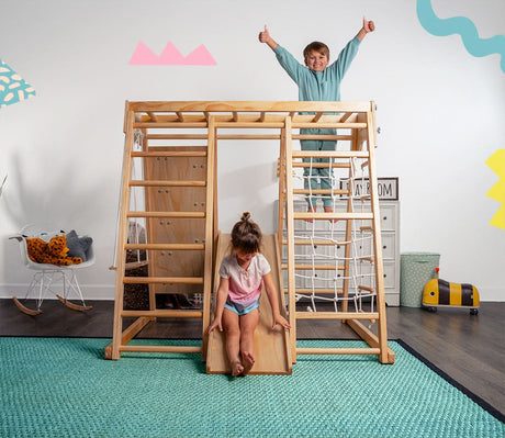 Magnolia | Indoor Wooden Jungle Gym with Monkey Bars, Rock Wall & Swing