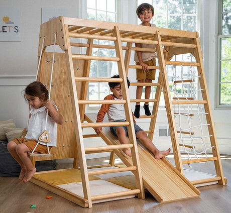 Magnolia | Indoor Wooden Jungle Gym with Monkey Bars, Rock Wall & Swing