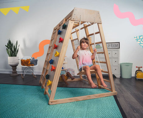 Magnolia | Indoor Wooden Jungle Gym with Monkey Bars, Rock Wall & Swing