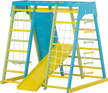 Magnolia | Indoor Wooden Jungle Gym with Monkey Bars, Rock Wall & Swing