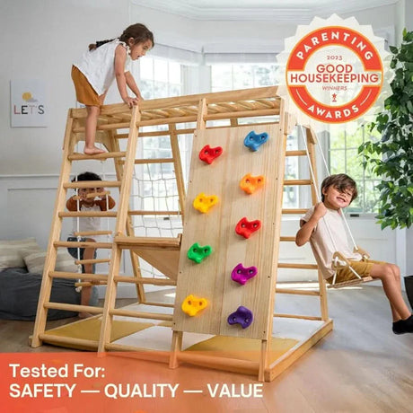 Magnolia | Indoor Wooden Jungle Gym with Monkey Bars, Rock Wall & Swing
