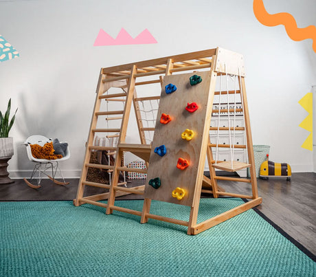 Magnolia | Indoor Wooden Jungle Gym with Monkey Bars, Rock Wall & Swing